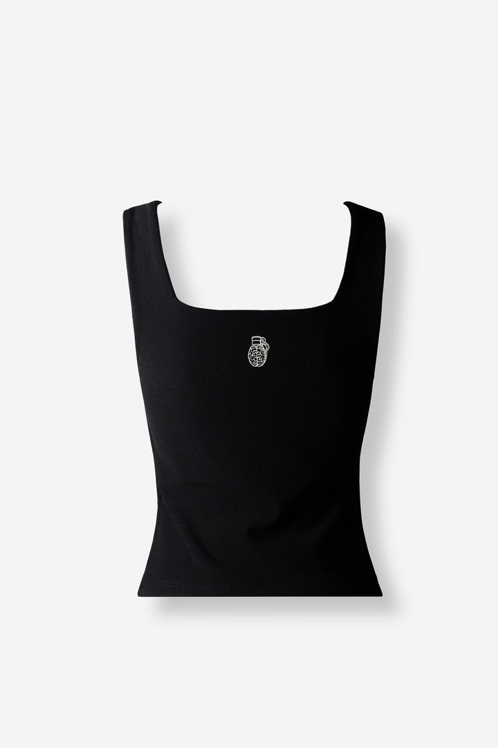Sleeveless black tank top