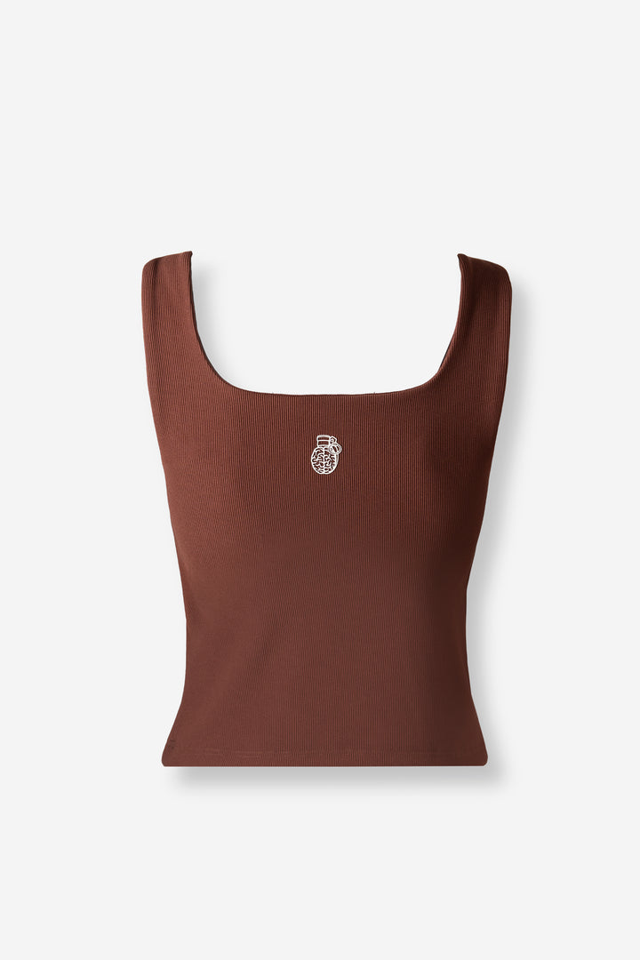 Sleeveless brown tank top