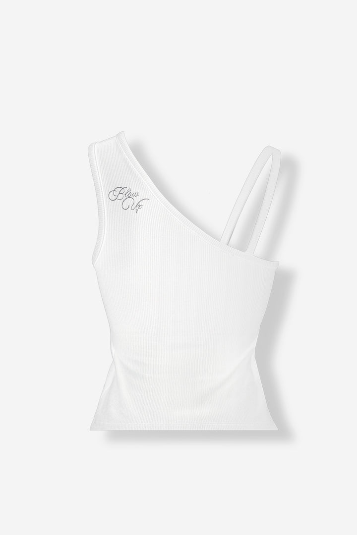 One shoulder ivory tank top
