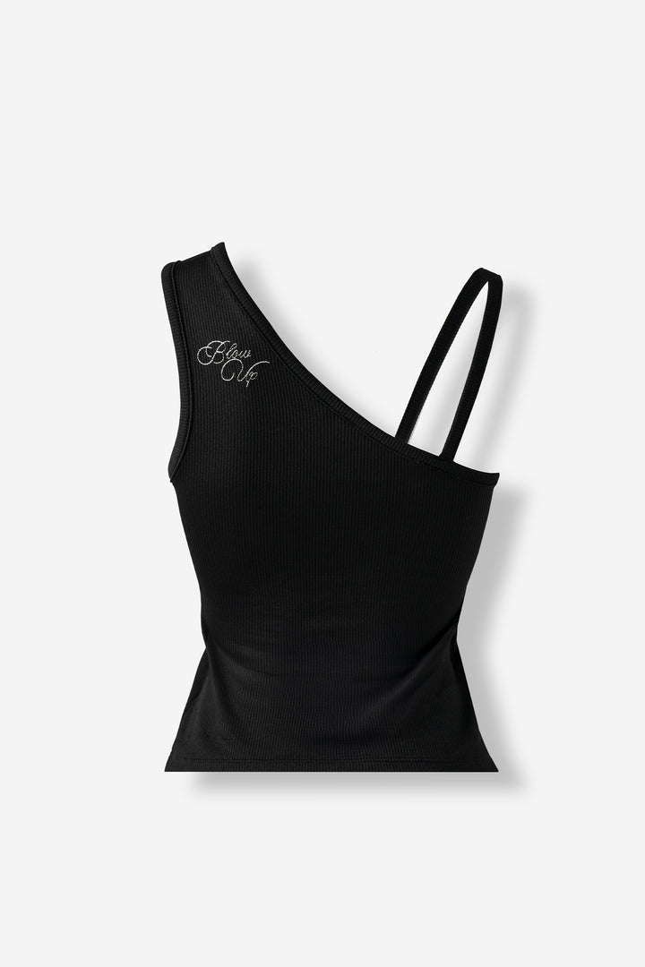 One shoulder black tank top