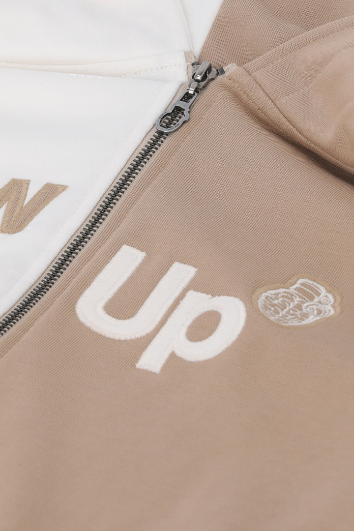 Cropped Hoodie Ivory &amp; Tan