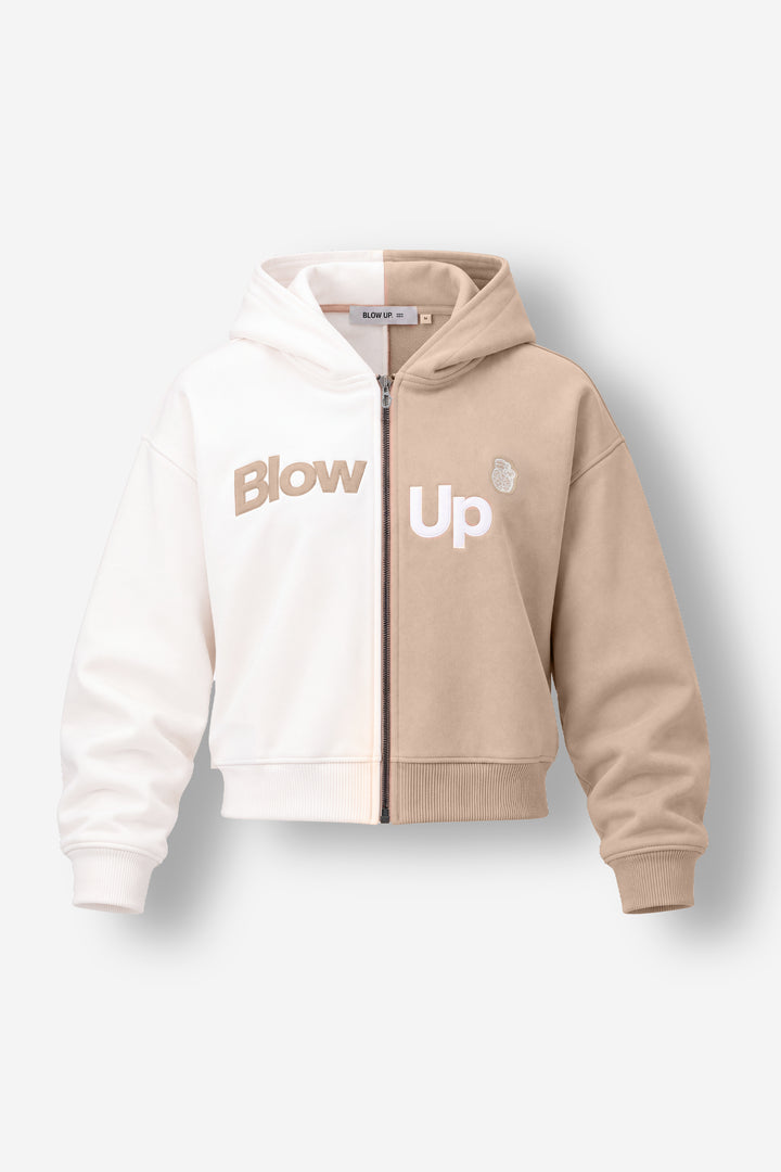 Cropped Hoodie Ivory &amp; Tan