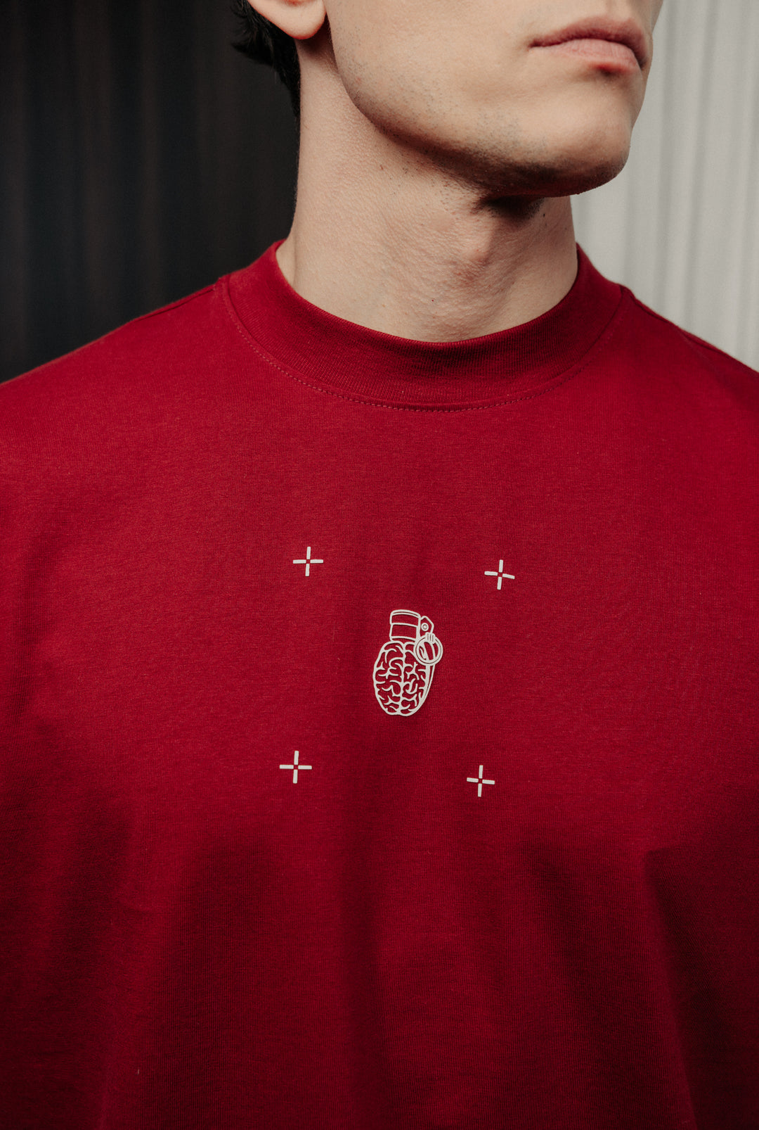 Loose fit t-shirt red wine in cotton