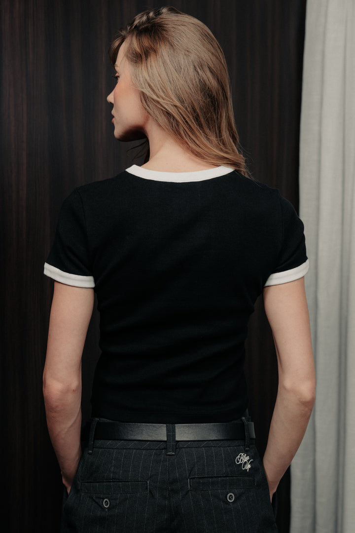 Short sleeve t-shirt black in cotton