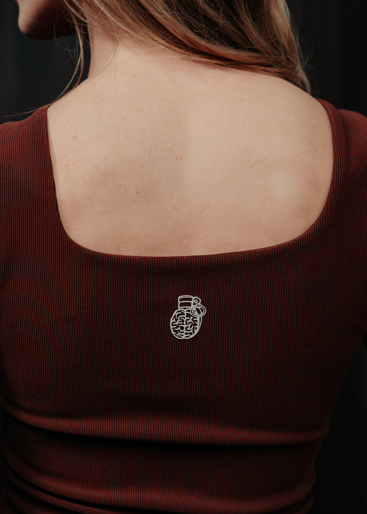 Sleeveless brown tank top