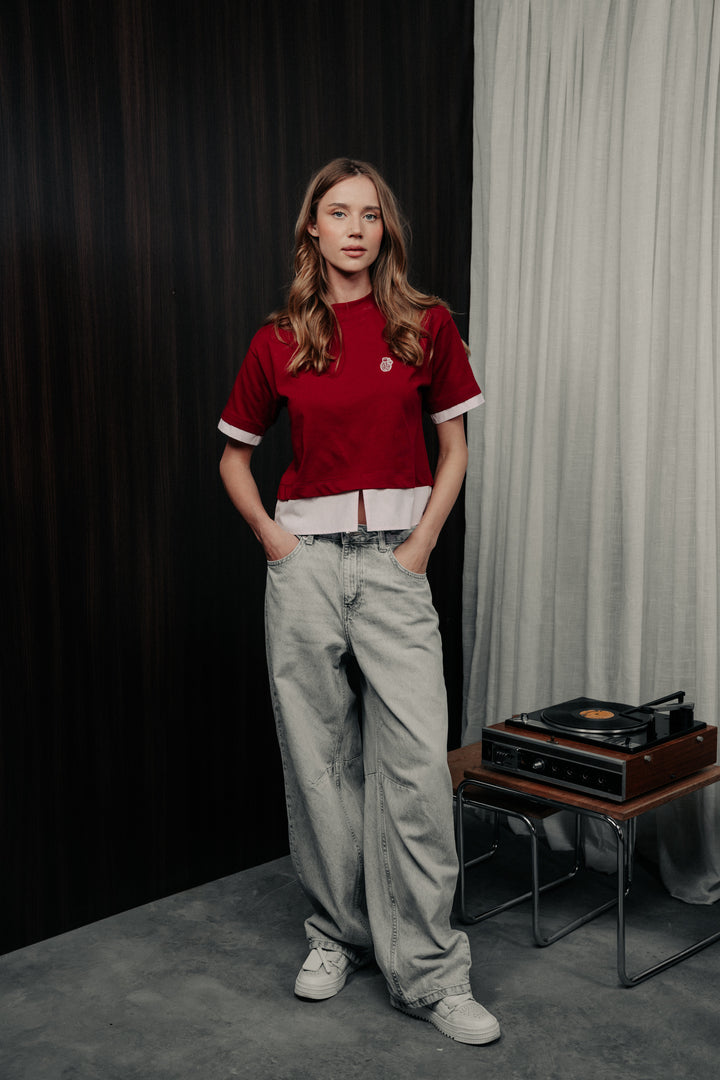 Short sleeve double t-shirt red wine
