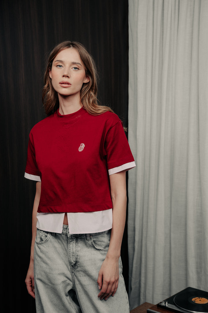 Short sleeve double t-shirt red wine
