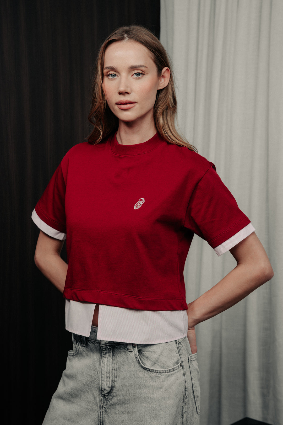 Short sleeve double t-shirt red wine