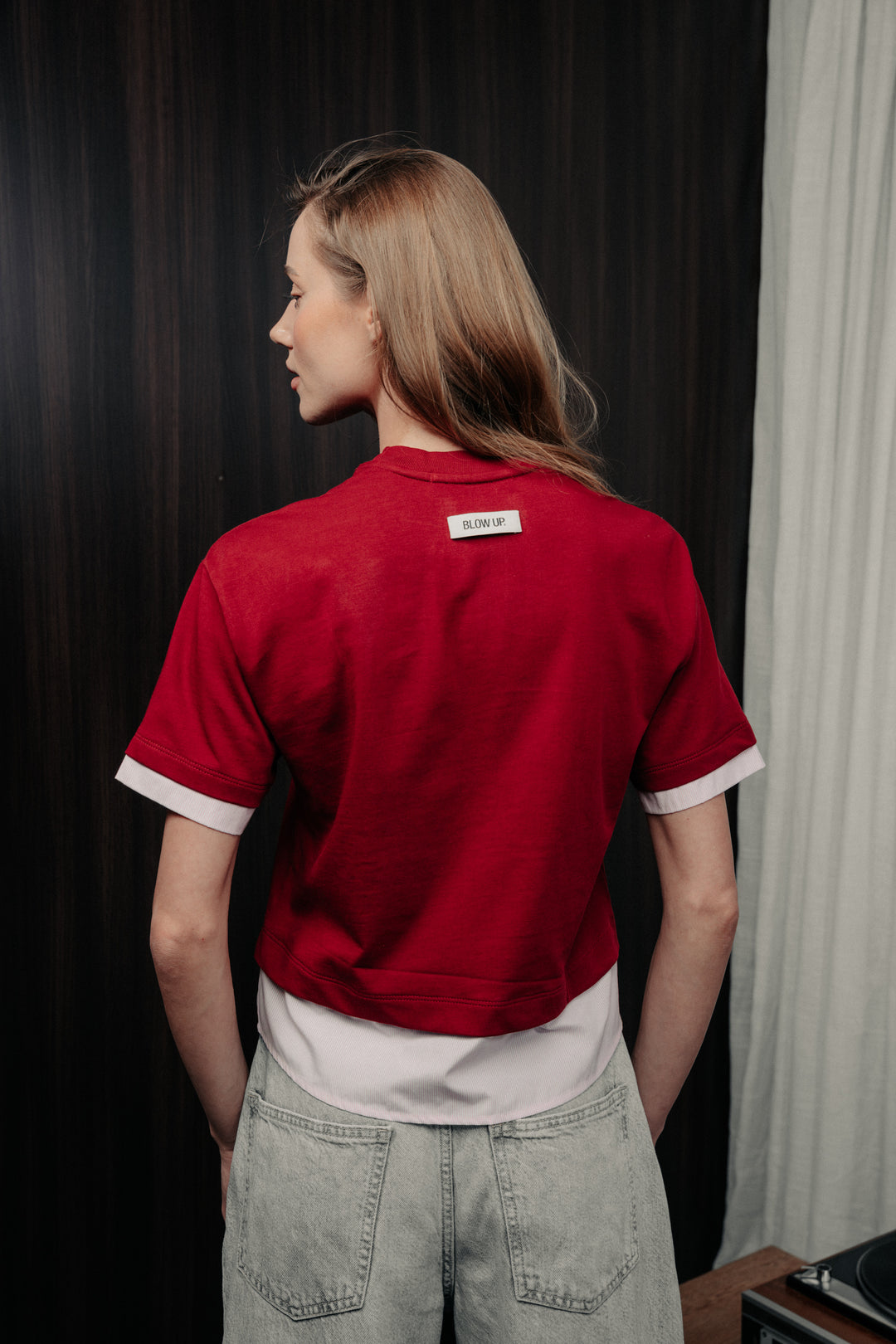 Short sleeve double t-shirt red wine
