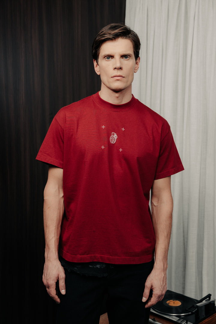 Loose fit t-shirt red wine in cotton