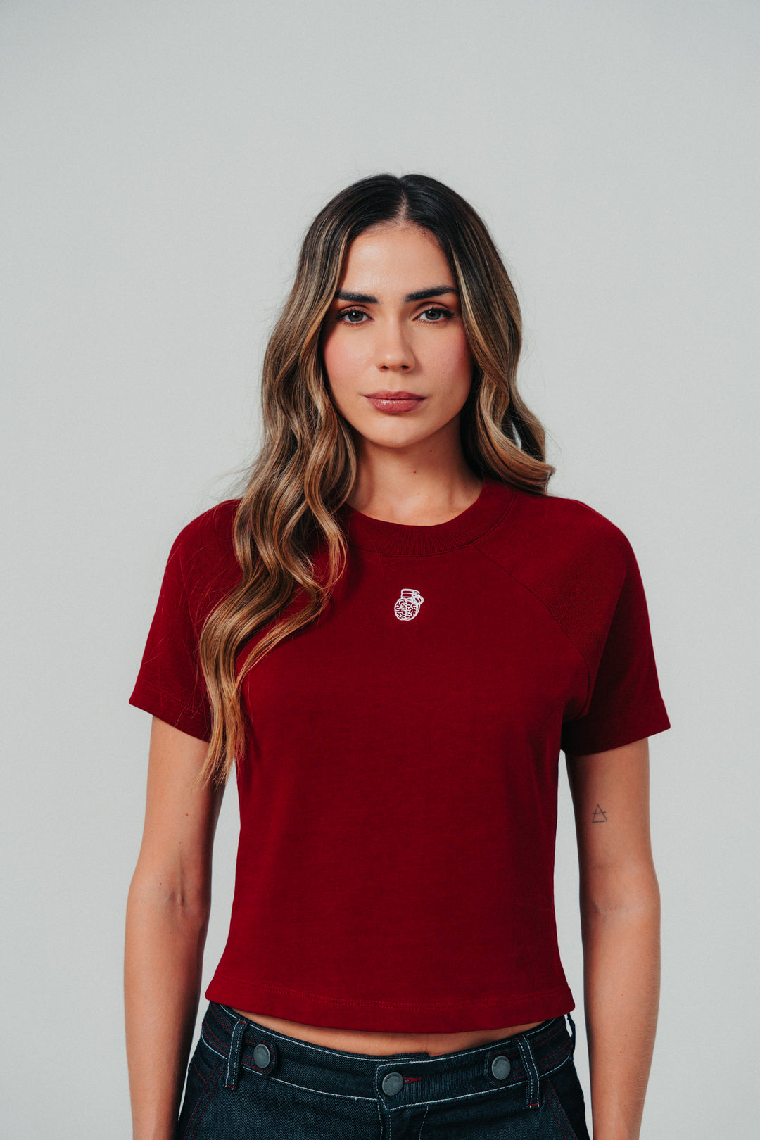 Short sleeve Top red wine in cotton