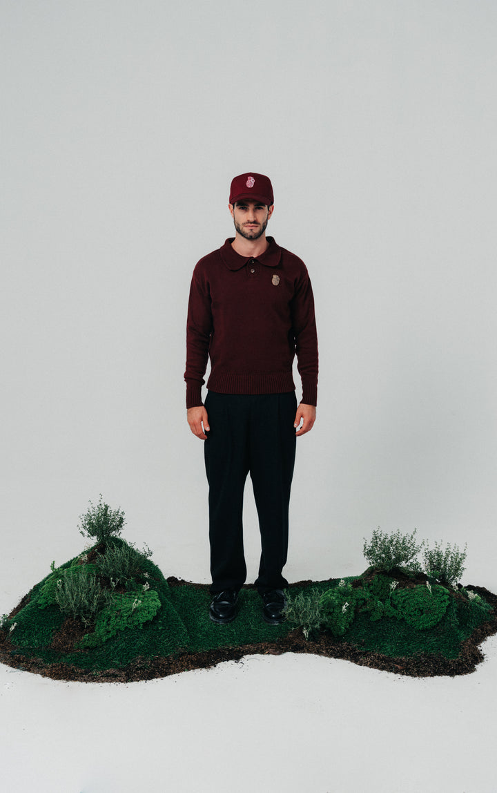 Knitted Polo Sweater red wine