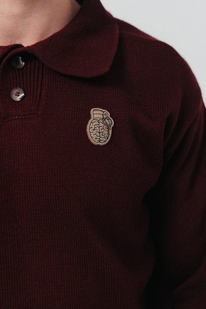 Knitted Polo Sweater red wine