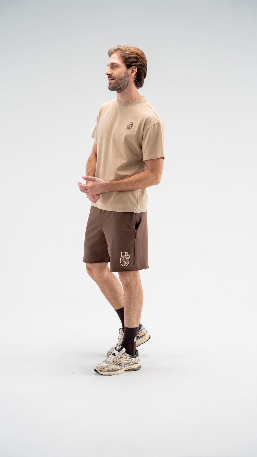 BURST REGULAR FIT BROWN SWEAT SHORTS