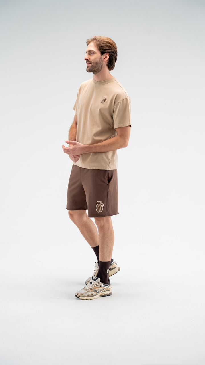 BURST REGULAR FIT BROWN SWEAT SHORTS