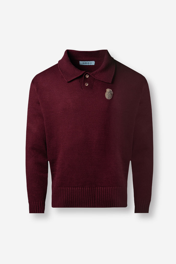 Knitted Polo Sweater red wine