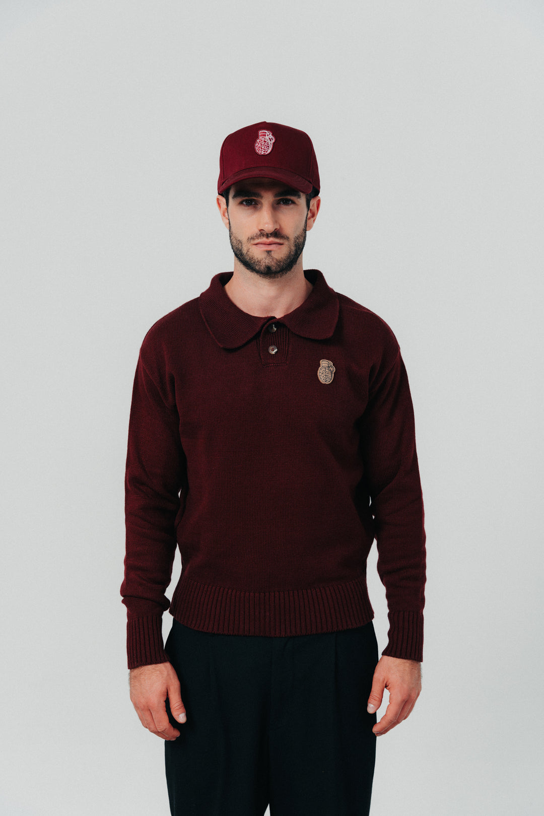 Knitted Polo Sweater red wine
