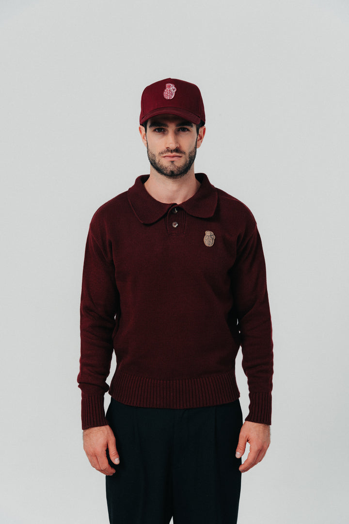 Knitted Polo Sweater red wine