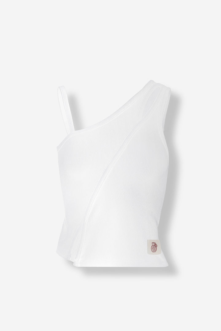 One shoulder ivory tank top