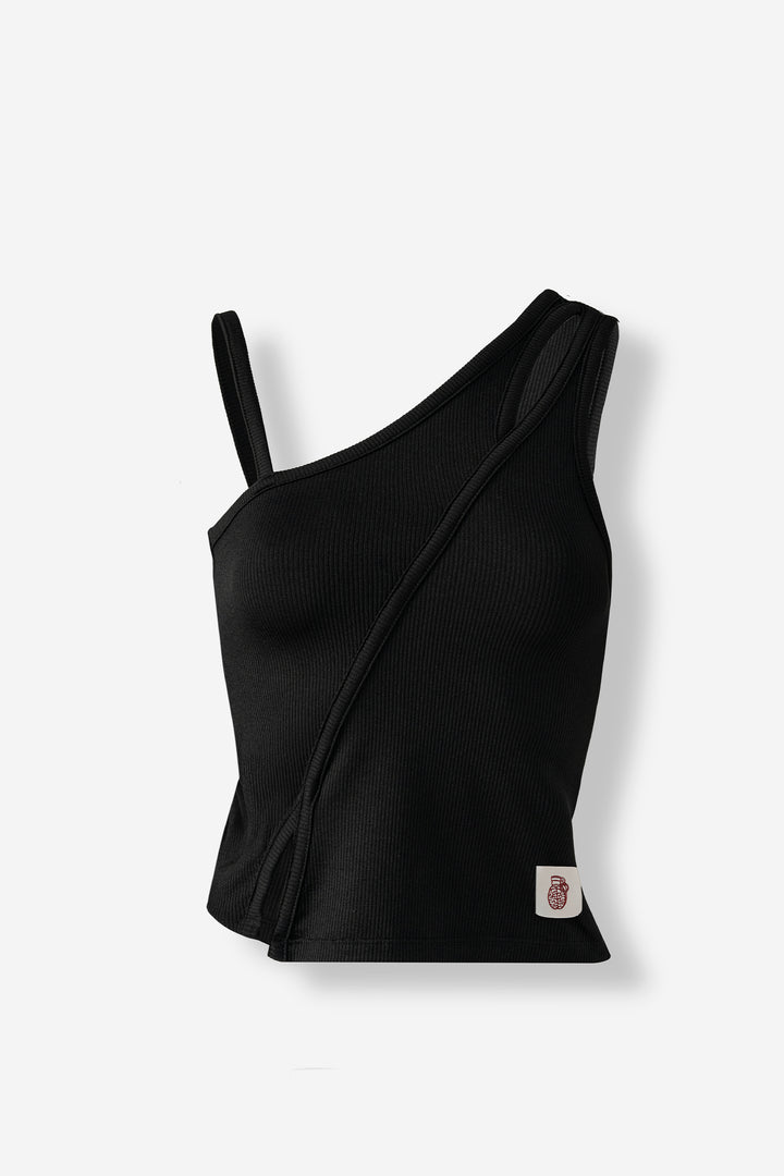 One shoulder black tank top
