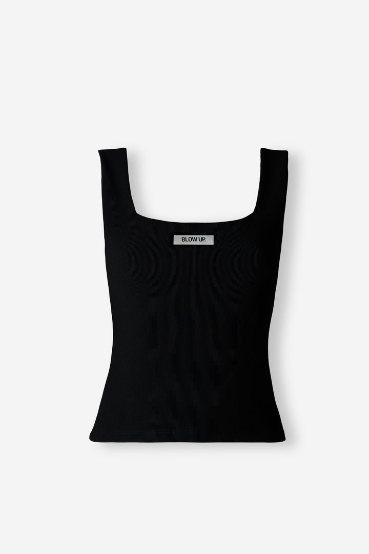 Sleeveless black tank top