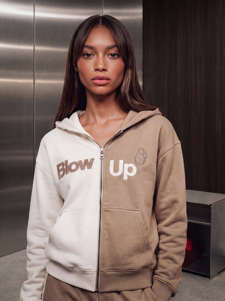 Cropped Hoodie Ivory &amp; Tan