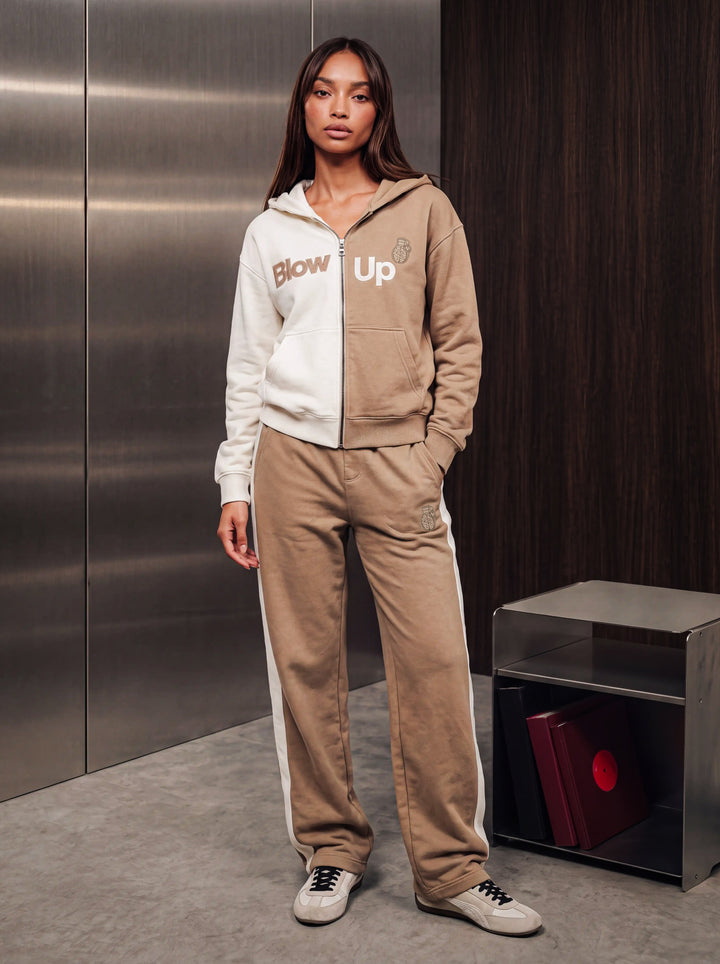 Cropped Hoodie Ivory &amp; Tan